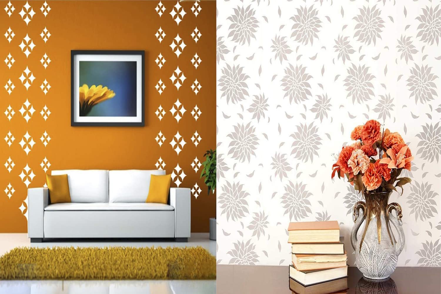 Kayra Decor Combo Modern and Aster FlowerDesign Stencils for Wall